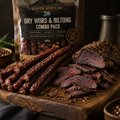 South African dry wors and biltong combo on a rustic wooden board